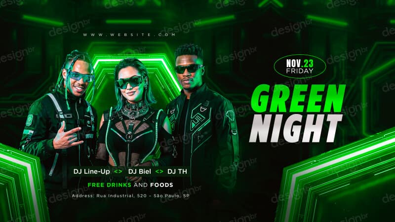 Banner Flyer Evento Eletrônico  Green Night PSD Editável