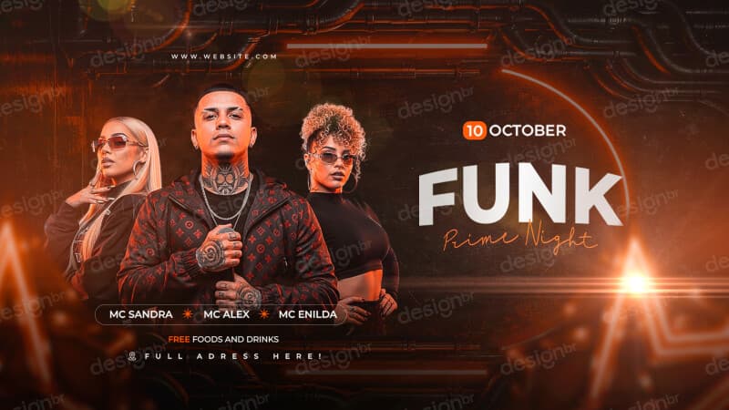 Banner Festa Funk Prime Night Balada PSD Editável