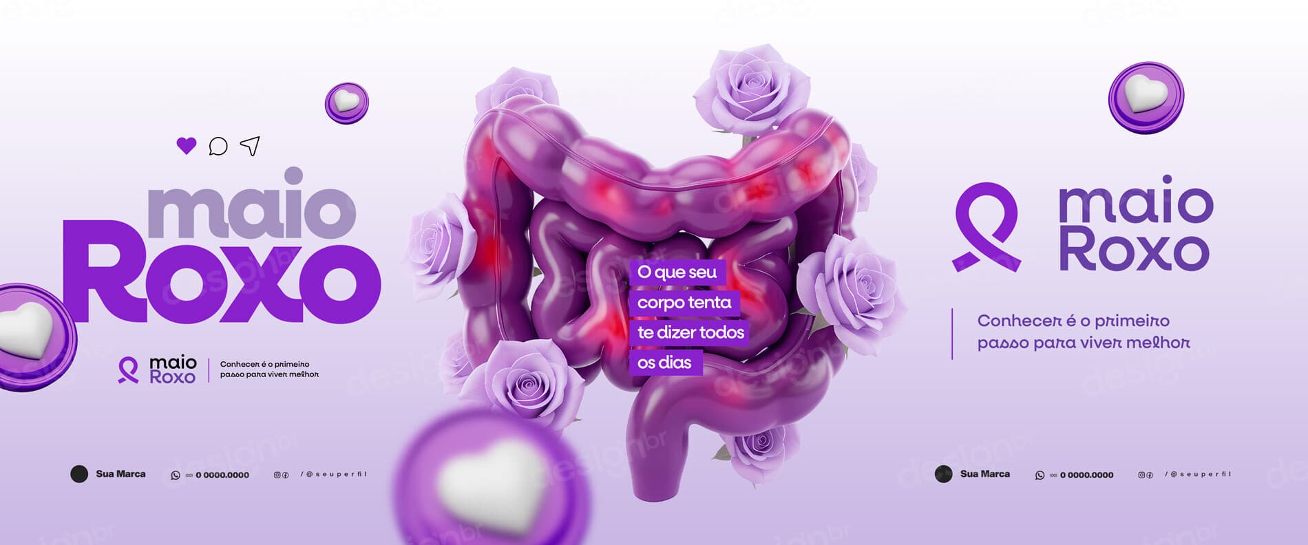 Carrossel Maio Roxo Campanha de Conscientização sobre as Doenças Inflamatórias Intestinais DII Social Media PSD Editável