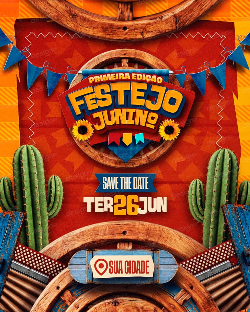 Flyer Artistas e Eventos Festival Junino 2026 PSD Editável