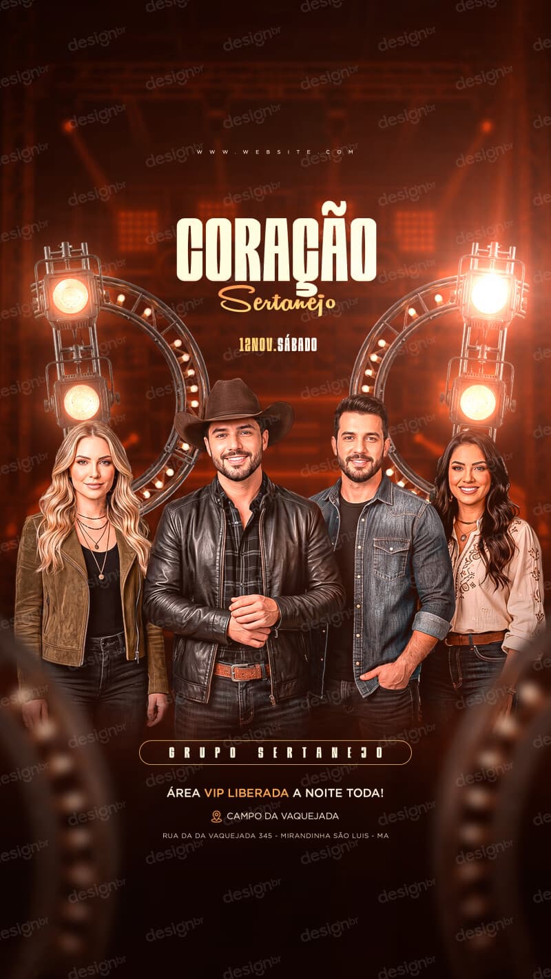 Flyer Festa Coração Sertanejo Show Country Story PSD Editável