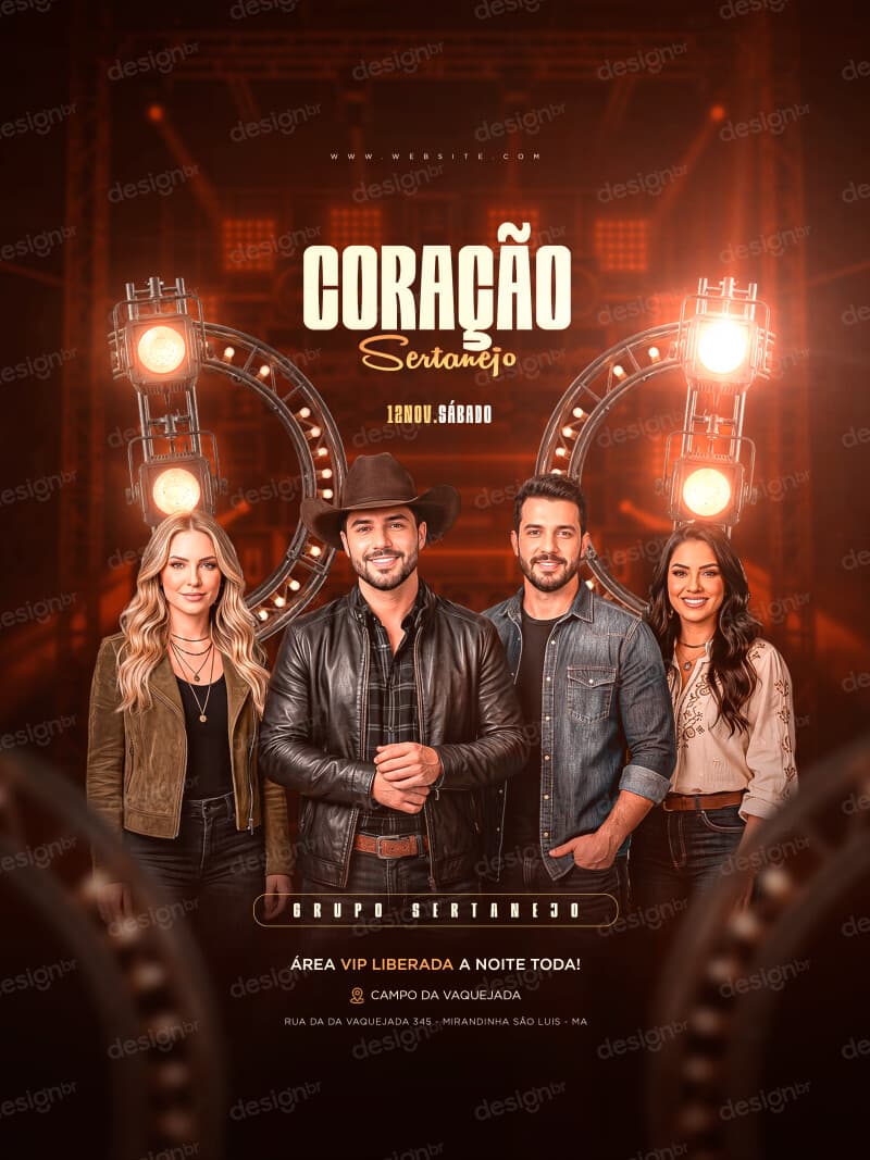 Flyer Festa Coração Sertanejo Show Country PSD Editável