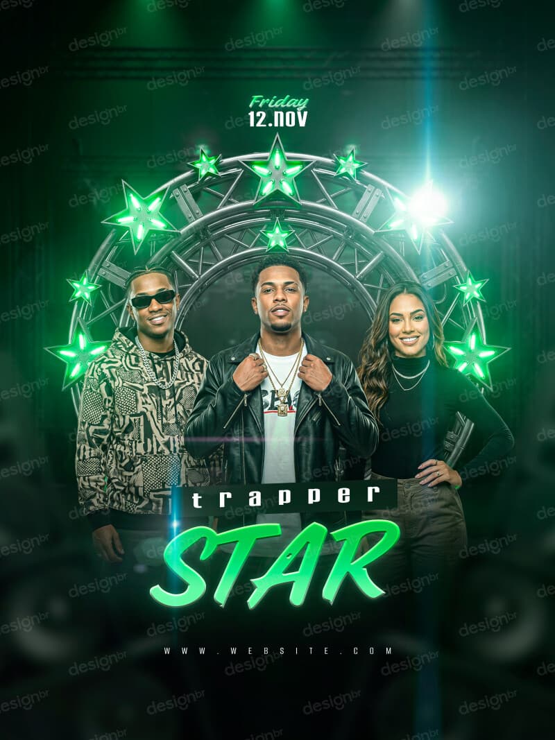 Flyer Festa Trapper Star Hip Hop Balada DJ PSD Editável