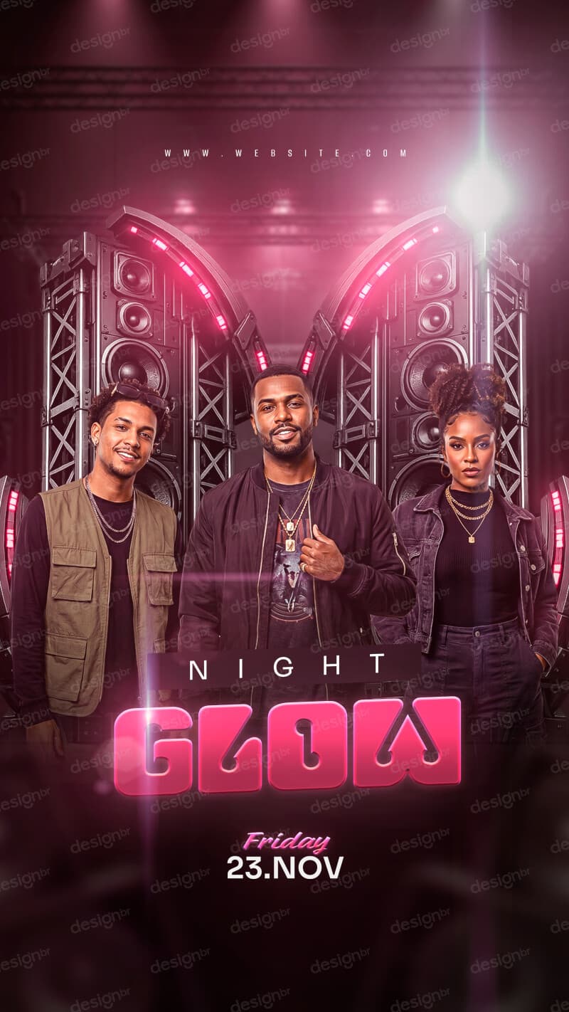 Flyer Festa Glow Night Balada Neon DJ  Story PSD Editável