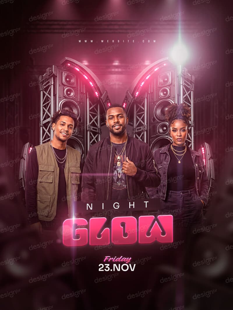 Flyer Festa Glow Night Balada Neon DJ PSD Editável