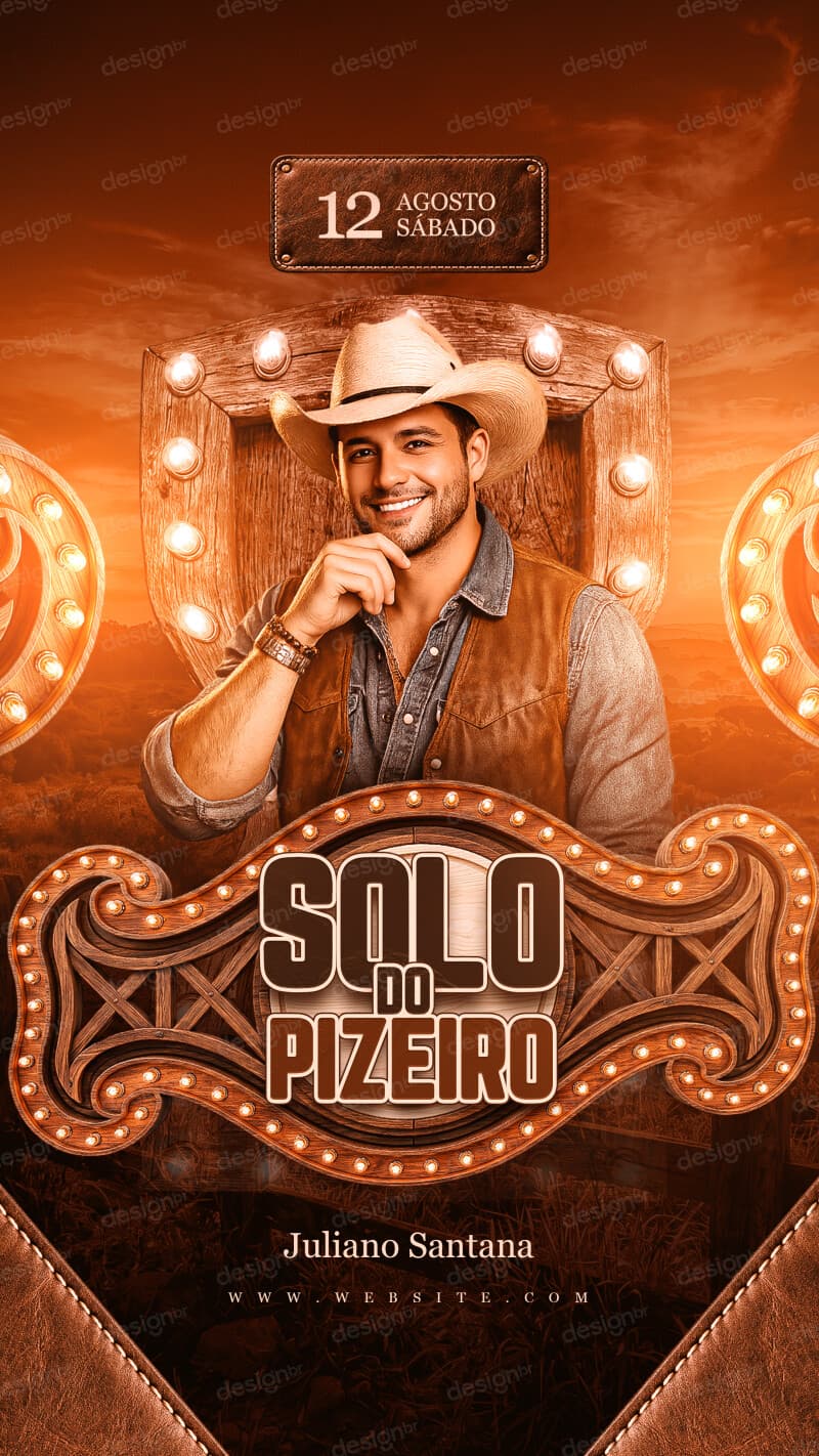 Flyer Festa Pizeiro Cowboy Noite Sertaneja Rústica Story PSD Editável