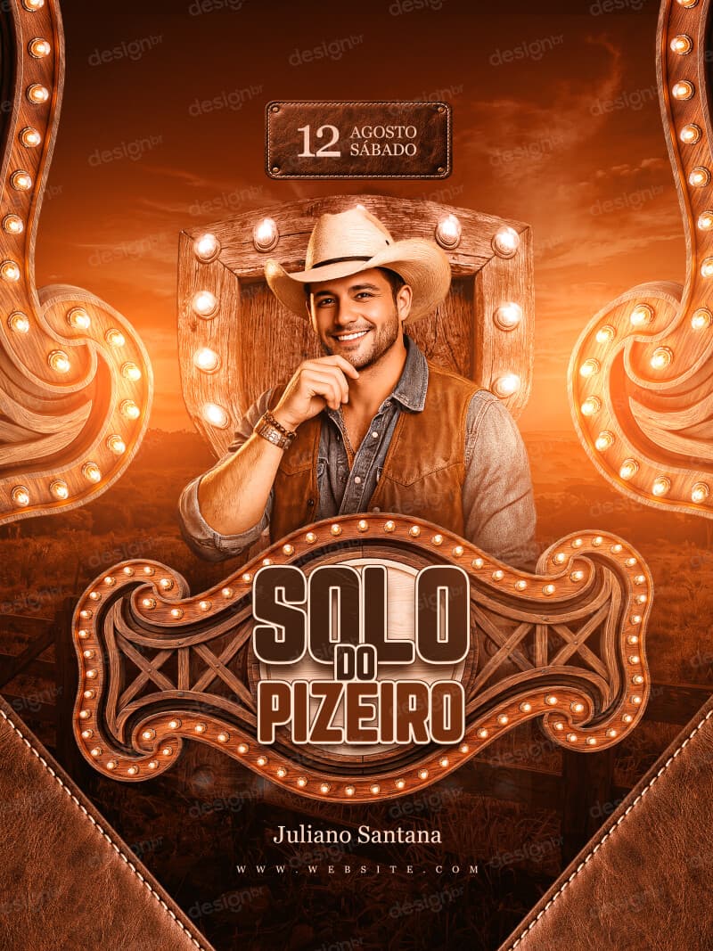 Flyer Festa Pizeiro Cowboy Noite Sertaneja Rústica PSD Editável