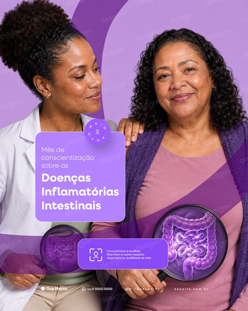 Maio Roxo Campanha de Conscientização sobre as Doenças Inflamatórias Intestinais DII Social Media PSD Editável