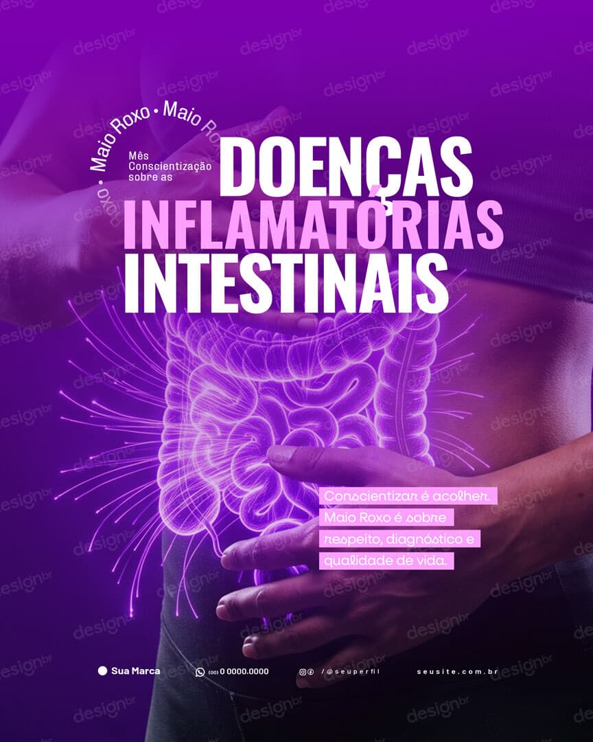 Maio Roxo Campanha de Conscientização sobre as Doenças Inflamatórias Intestinais DII Social Media PSD Editável
