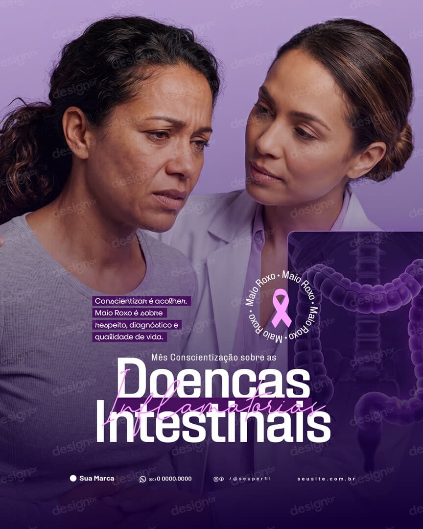 Maio Roxo Campanha de Conscientização sobre as Doenças Inflamatórias Intestinais DII Social Media PSD Editável