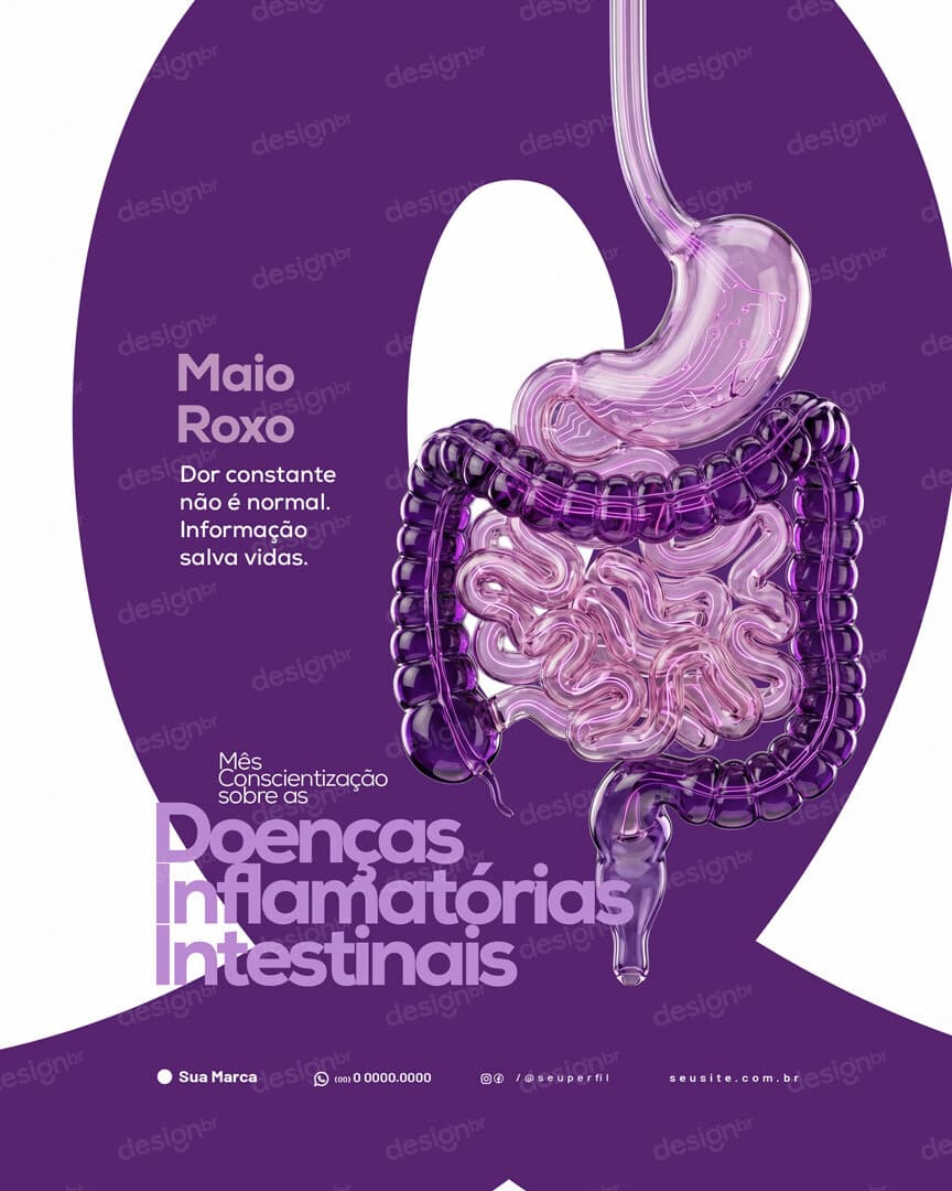 Maio Roxo Campanha de Conscientização sobre as Doenças Inflamatórias Intestinais DII Social Media PSD Editável