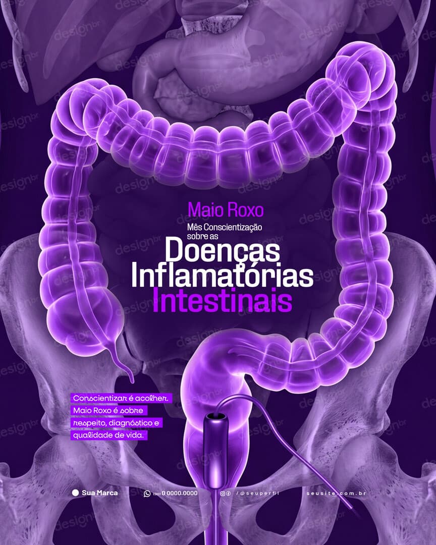 Maio Roxo Campanha de Conscientização sobre as Doenças Inflamatórias Intestinais DII Social Media PSD Editável