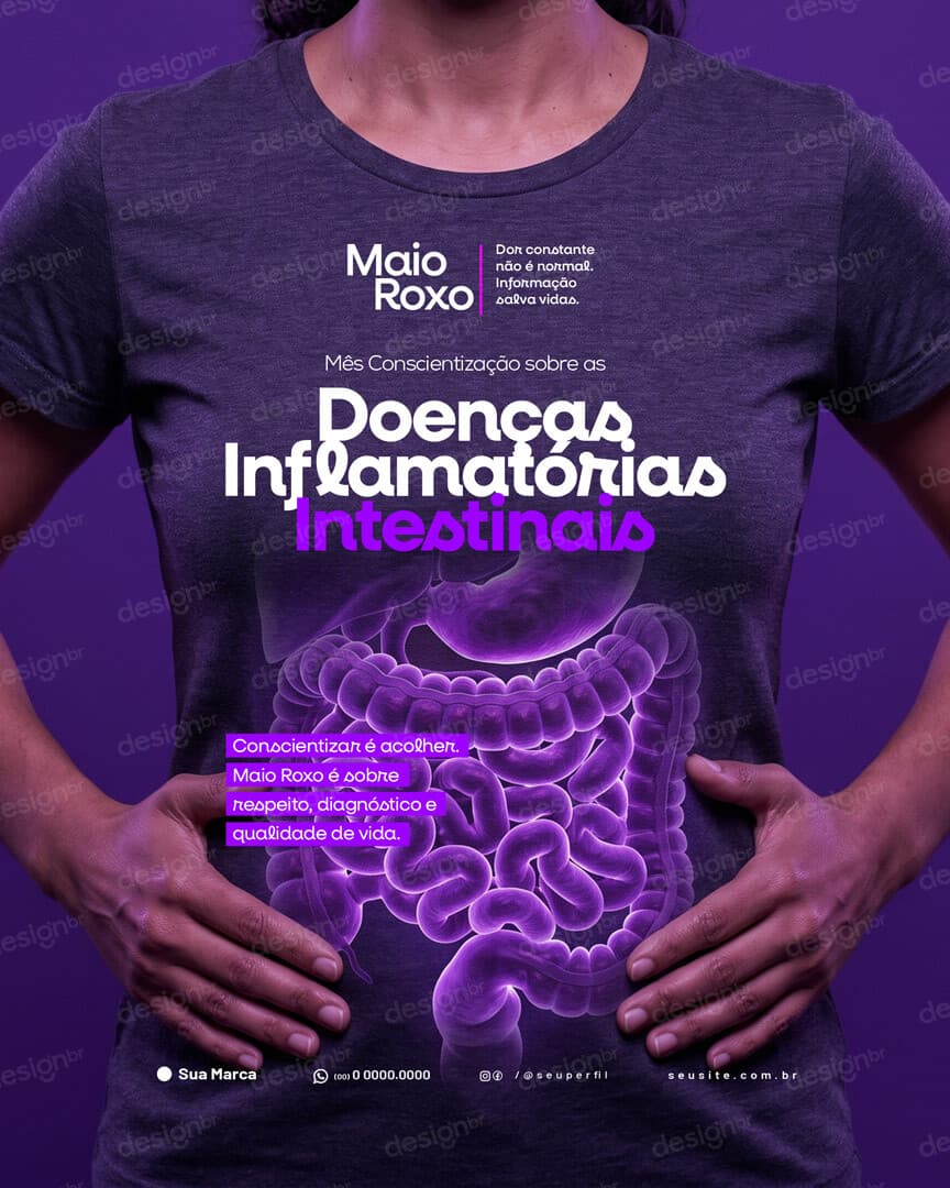 Maio Roxo Campanha de Conscientização sobre as Doenças Inflamatórias Intestinais DII Social Media PSD Editável
