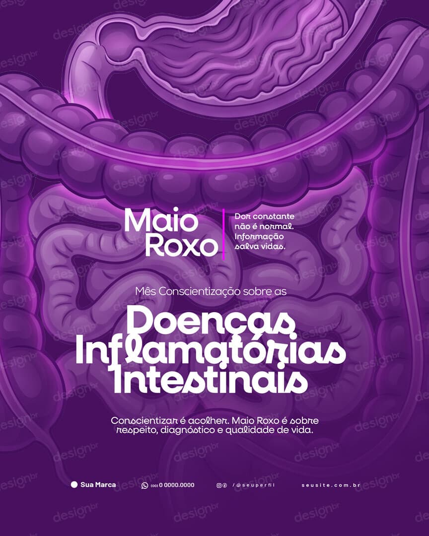 Maio Roxo Campanha de Conscientização sobre as Doenças Inflamatórias Intestinais DII Social Media PSD Editável