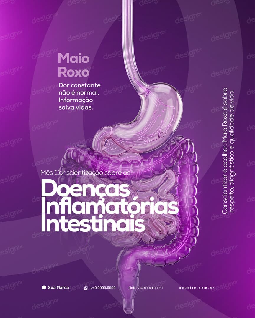 Maio Roxo Campanha de Conscientização sobre as Doenças Inflamatórias Intestinais DII Social Media PSD Editável