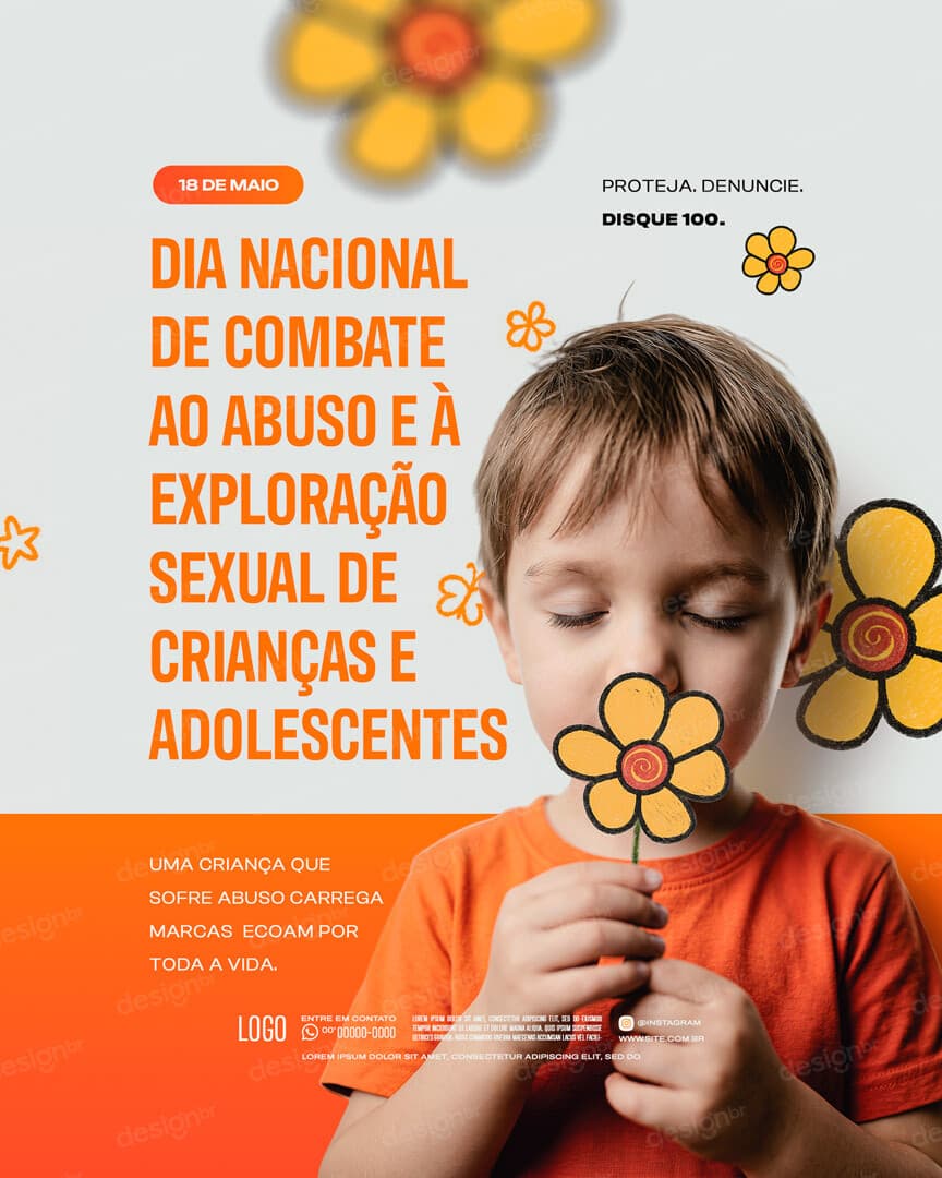 Dia Nacional de Combate ao Abuso e à Exploração Sexual Infantil 18 de Maio Social Media PSD Editável